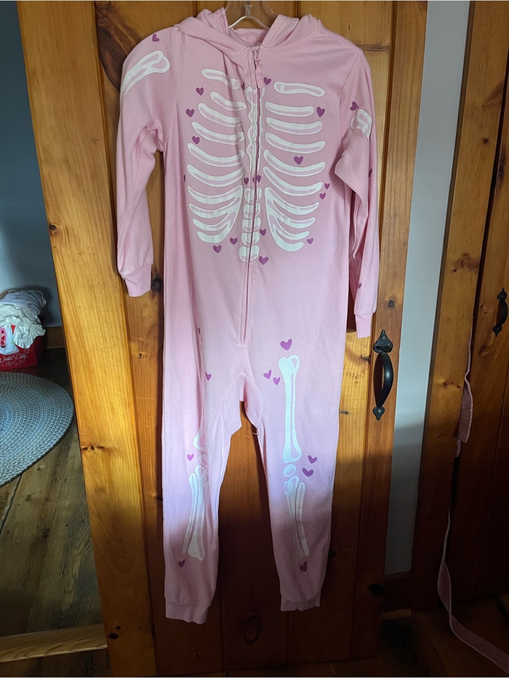 Cat & Jack Pink Skeleton One-Piece Hooded Pajamas